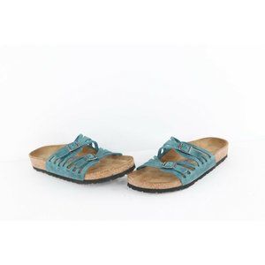 Birkenstock Womens 7.5 Soft Footbed Suede Leather Buckle Strap Sandals Teal Blue